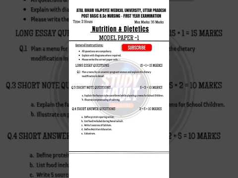 Nutrition and Dietetics Question Paper for Post Bsc 1st Year @StudyHault- #viral #trending #pbsc