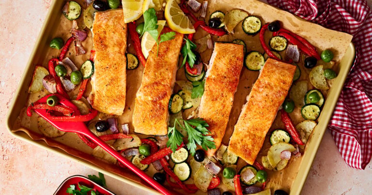 Mediterranean Salmon Sheet Pan Dinner