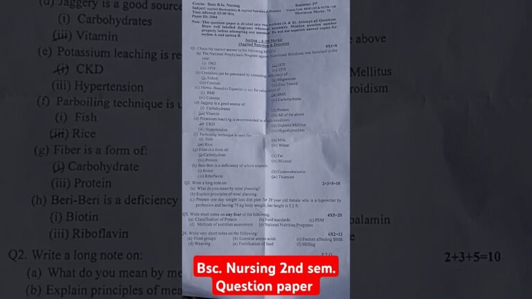 Bsc. Nursing 2nd sem. Question paper Applied Biochemistry & Nutrition Dietetics . #viralvideo