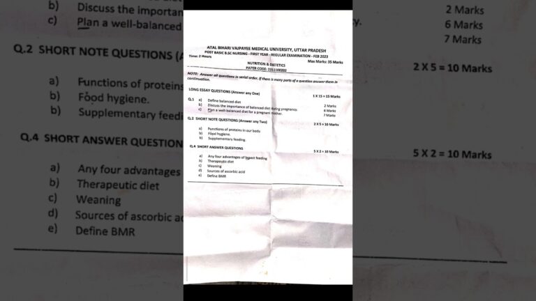 post basic bsc nursing question paper “Nutrition and Dietetics’ first year #nutrition #nursing