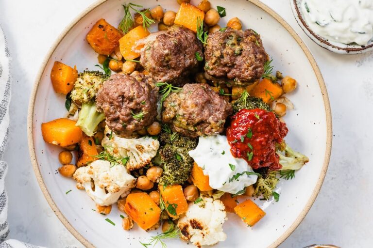 Sheet Pan Meatballs with Chickpeas and Vegetables