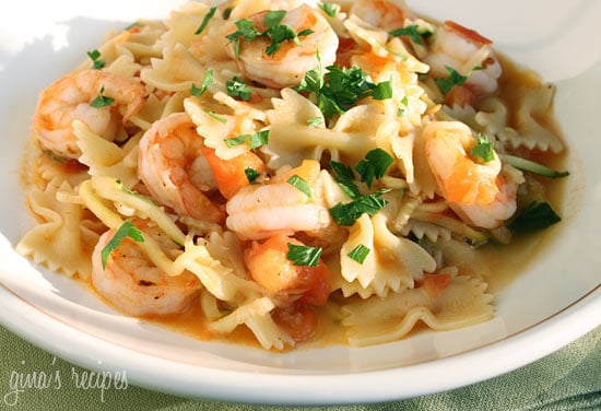Shrimp and Zucchini Pasta in Light Tomato Sauce