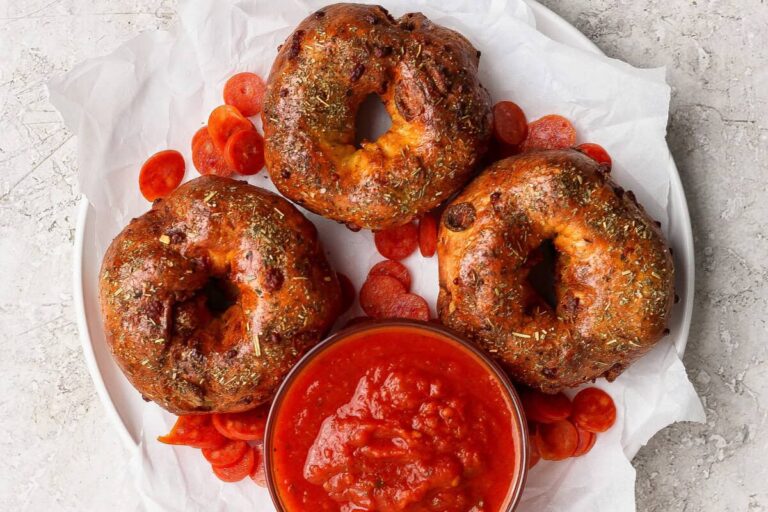 Pizza Protein Bagels (Pepperoni + Cheese Baked In!)