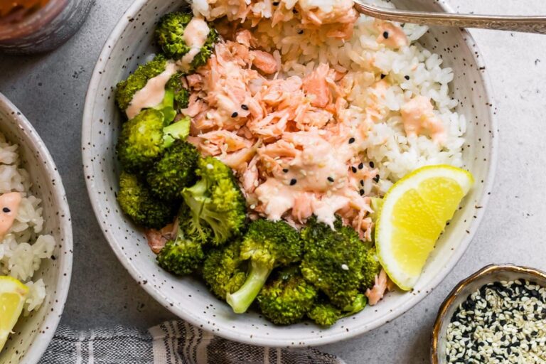 Smashed Salmon Broccoli Rice Bowls (Sheet Pan Dinner)