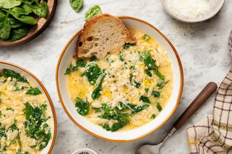 Stracciatella Soup with Spinach and Orzo